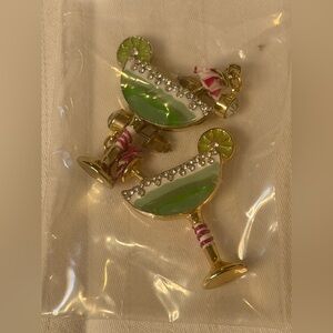 Fun Gold and Green Martini Cocktail Post Earrings NWOT
